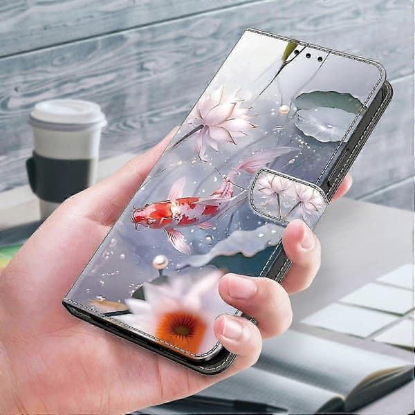 För iPhone 16 Plus Fodral Mönstertryckt Skyddande Läder Flip Telefonfodral - Koi Karp