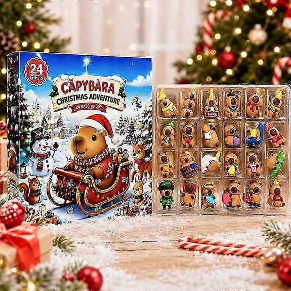 Ny søt Capybara-adventskalender 2026, 24-dagers jule-nedtelling med overraskelser, samleobjekter av mini-capybara-figurer, festlig julegave til gutter og jenter