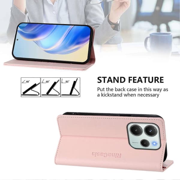 Läderfodral med Plånboksställ för Xiaomi Redmi Note 14 4G (164.84mm) (Rosa)
