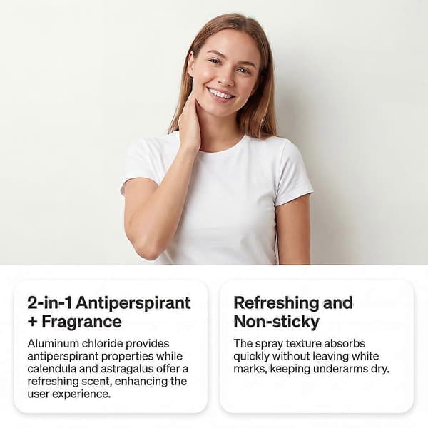 2 stk. Frisk duftspray for underarmene, antiperspirant, beroliger sensitiv hud, ringblomst, hurtigabsorberende, alkoholfri