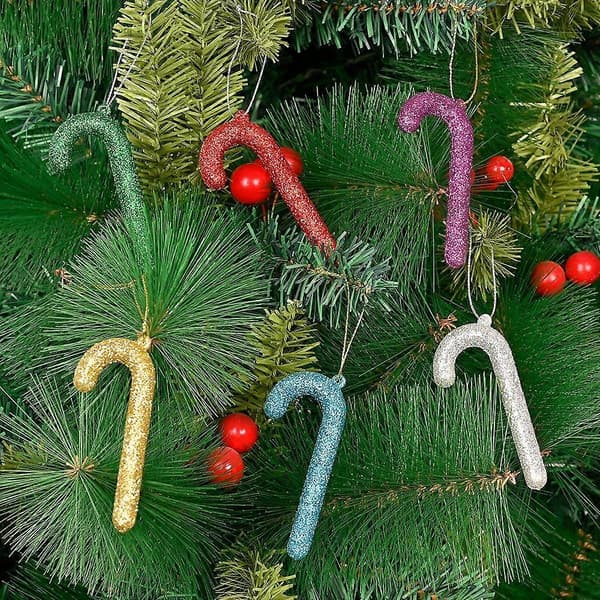 Julepynt, juletrepynt, glitrende polkagriser til jul, 6-farget julepynt