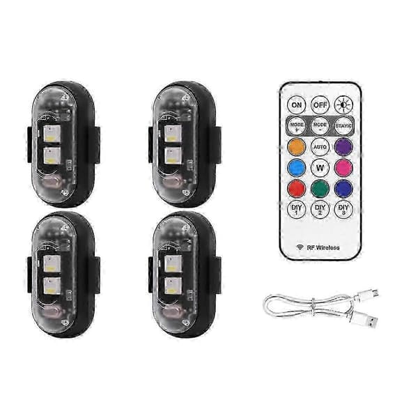 4PCS Wireless LED Strobe Lights with Remote Control, 8 Colors USB Charging Waterproof Emergency Warning Lights jn