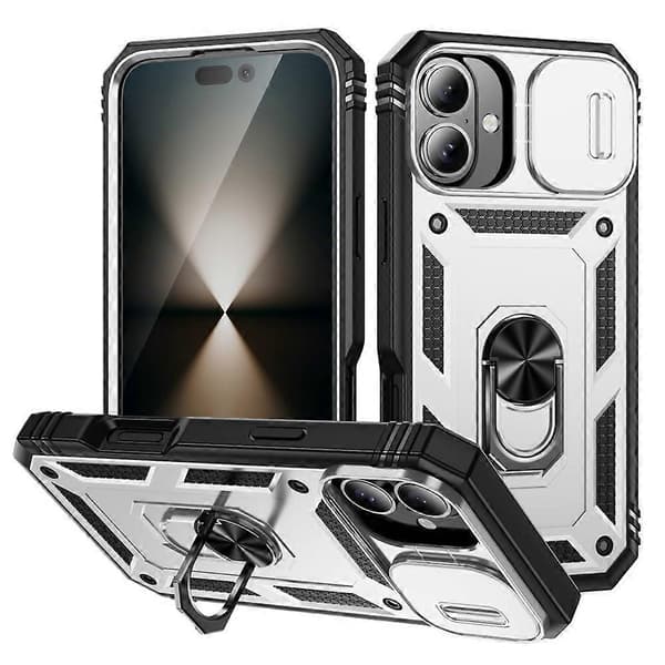 Kompatibelt skal för iPhone 17 TPU + PC Slide Camshield med stativ (Vit)