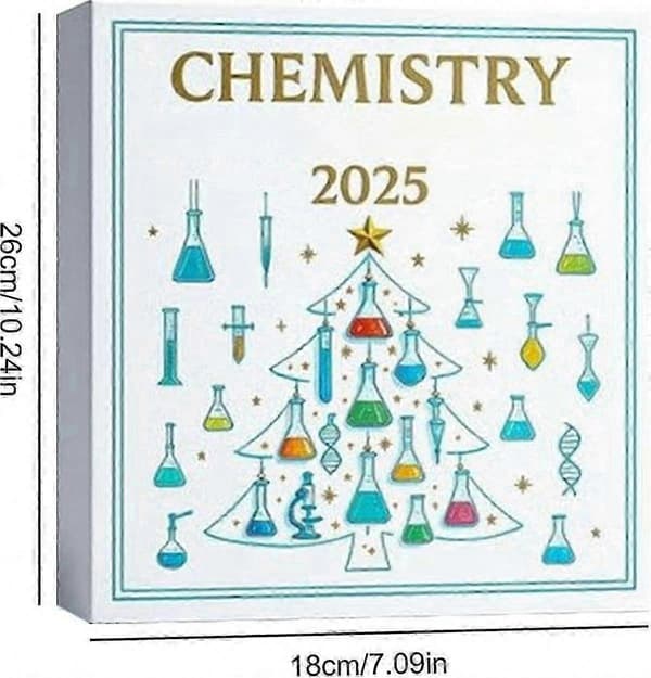 Daglig kemi-eksperimenter 2025 julekalender: 24 dages jule-nedtælling med 2D akryl-videnskabsvedhæng og eksperimentsæt