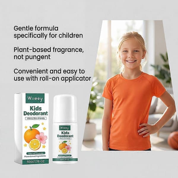 Barnas sitrus roll-on deodorant, 50g plantebasert luktbeskyttelse