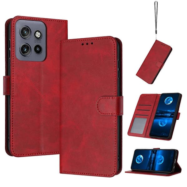 Solid Kalvtextur Flip Läder Telefonfodral (För Motorola Edge 50 Neo)