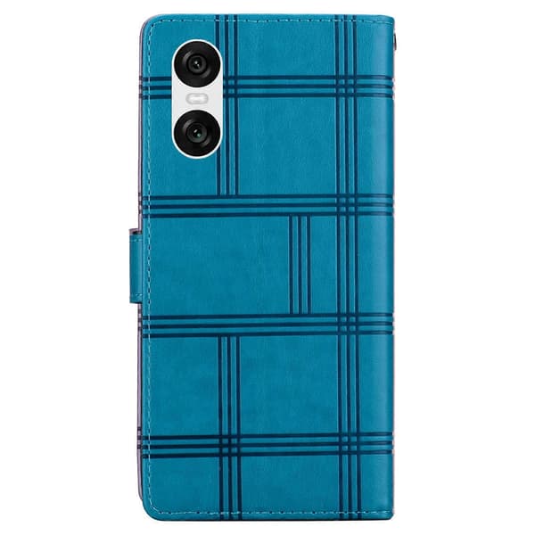 Præget ternet lædertelefoncover (blå, til Sony Xperia 10 VI)
