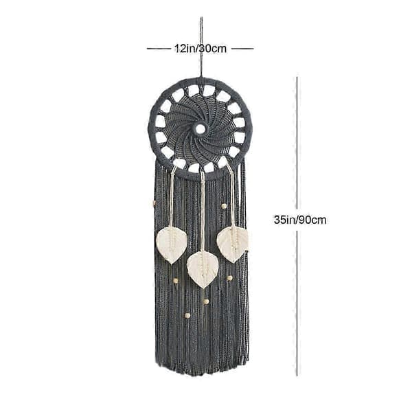 Drömfångare Boho Väggdekor Drömfångare Makrame Väggbonad med 3 Vävd Löv Tofsar Heminredning 30x90cm
