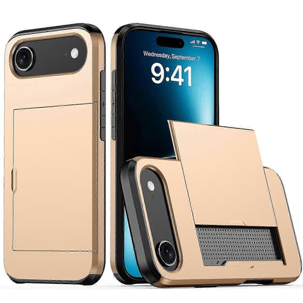 For iPhone 17 Air Case with Card Holder TPU + PC Phone Back Cover - Gold