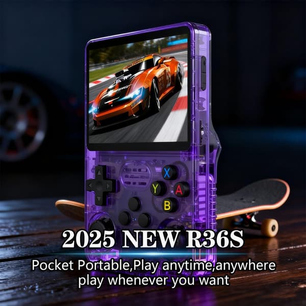 R36S Retro Handhållen Spelkonsol – Portabel GBA/FC-emulator, Stöder Klassiska Arkadspel Translucent purple 128g