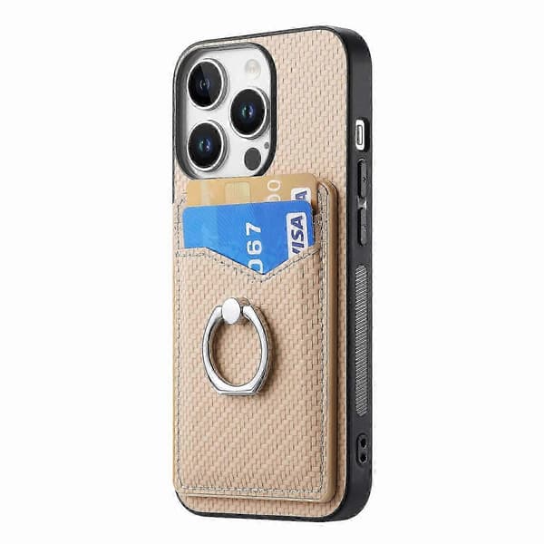 Til iPhone 16 Pro etui med kortpladser, ringholder og støttefod - Abrikos