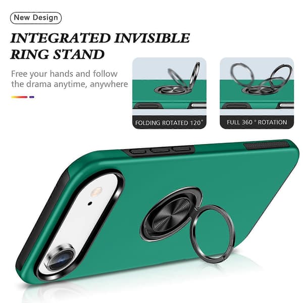 Til iPhone 17 Air Cover PC+TPU Telefoncover med Drejelig Ringholder - Sortgrøn