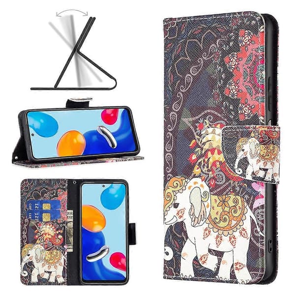 Färgat läderfodral med ritning för Xiaomi Redmi Note 11 International Version