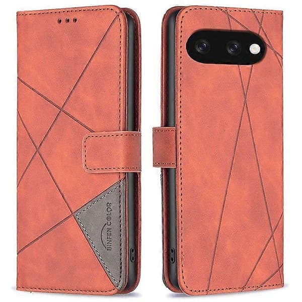 Til Google Pixel 9a etui i læder telefoncover pung stativ (brun)