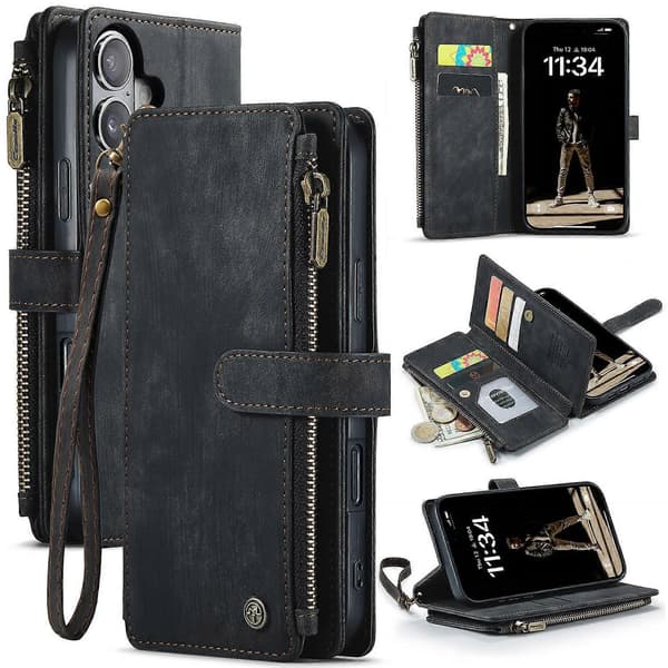 Zipper Wallet Leather Case For iPhone 16