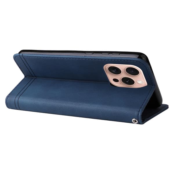 Til iPhone 16 Pro etui Skin-touch tekstur PU læder pung telefoncover - Blå
