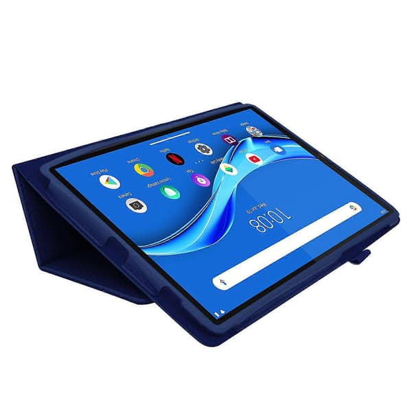 För Lenovo Tab M10 Plus TB-X606F PU Läderfodral Stötsäkert Flip Tablet Skydd med Ställ Elastisk Penna (Mörkblå, Mörkblå)