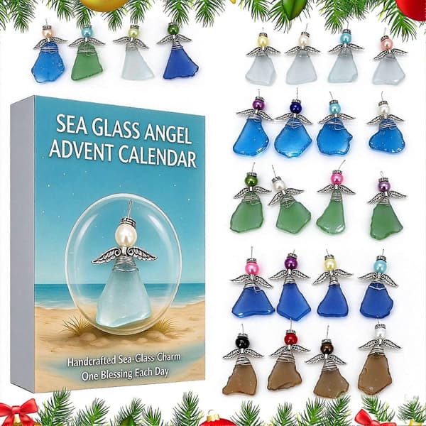 Adventskalender med engler av sjøglass – 24-dagers nedtelling – til juletreet