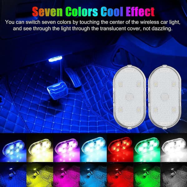 2x Bil Interiør LED Lys 7 Farver USB Opladning Touch Sensor Atmosfære Neon Lampe