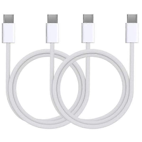 Parti med 2 USB-C til USB-C kabler til iPhone 17 / iPhone 17 AIR / iPhone 17 PRO / iPhone 17 PRO MAX - 2-meter flettet nylonkabel fra Phonillico®