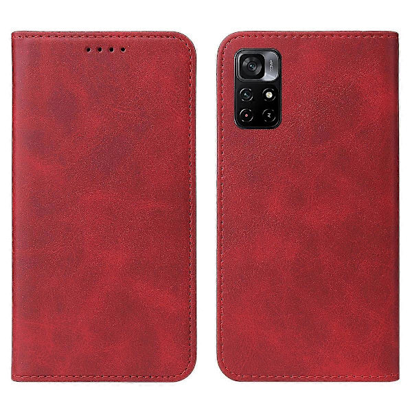 Magnetiskt läderfodral för Xiaomi Redmi Note 11 5G (Röd)