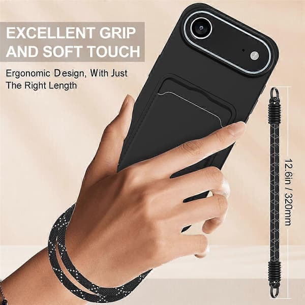 Compatible For iPhone 17 Air Case Liquid Silicone Card Holder Phone Back Cover With Short Strap