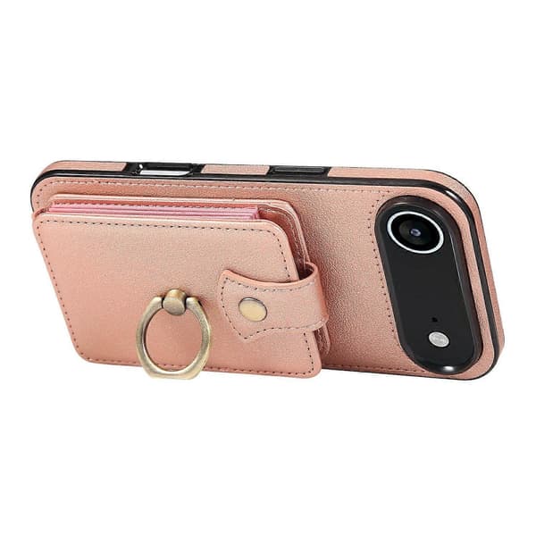 For iPhone 17 Air-deksel kortholder ringstativ TPU PU-skinntelefondeksel med lang stropp