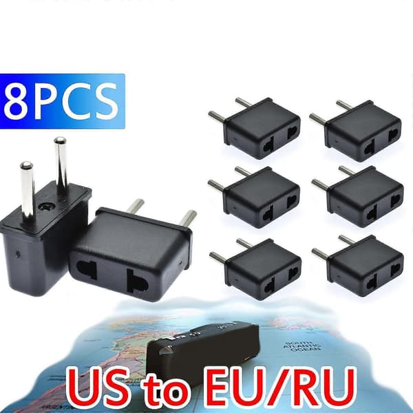 8 stk. reiseladeromformer USA til EU/RU europeisk adapterplugg for strømadapter