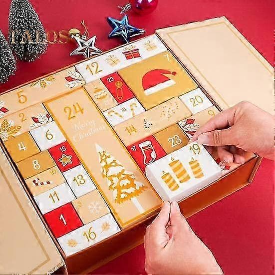 Tom adventskalender 24 dager fyllbar DIY jule-nedtelling papirboks med julemønstre