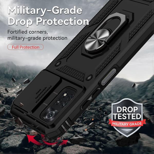 Til Xiaomi Poco M4 Pro Sliding Camshield Holder Telefoncover (Sort)
