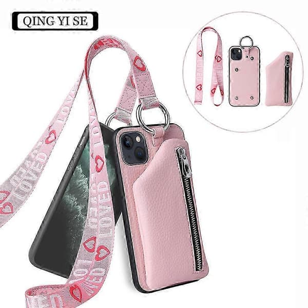 Lommebokdeksel iPhone 13-deksel, iPhone 13-deksel, rosa