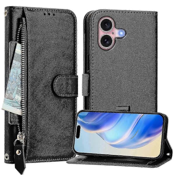 e Etui Til Iphone 16 Beskyttelse Lynlås Magnetisk Lukning Læder Pung Cover Kompatibel Med Iphone 16 Etui
