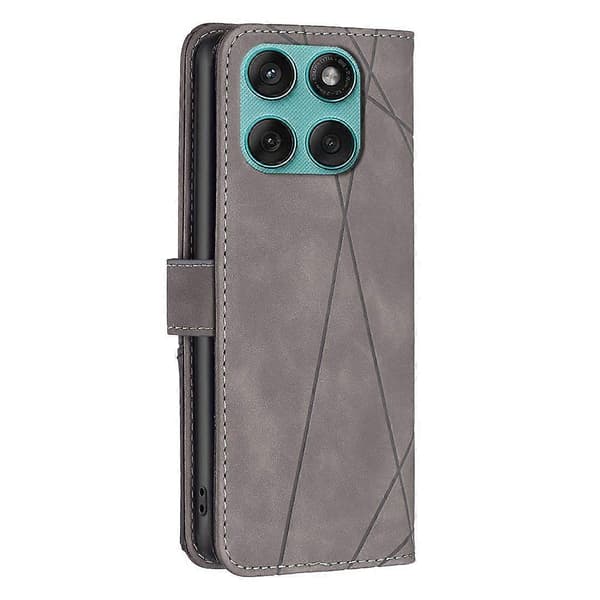 Magnetiskt spänne med rombmönster läderfodral för Motorola Edge 60 Fusion (Grå)