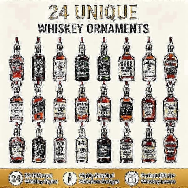 3D Whiskey-adventskalender 2026 24 dagers nedtelling til jul med miniflaskepynt, samleobjekt, juledekorasjon, gave til whiskey-elskere yb
