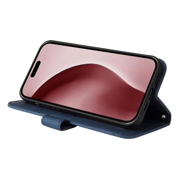 Til iPhone 16 Pro etui Skin-touch tekstur PU læder pung telefoncover - Blå