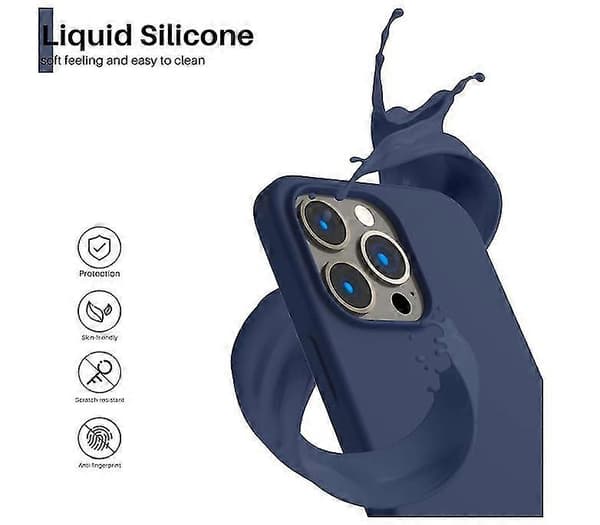 Chronus Compatible with iPhone 13 Pro Case 6.1, Slim Liquid Silicone 3 Layers Soft Gel Rubber Case Cover 6.1 inch (Navy Blue)