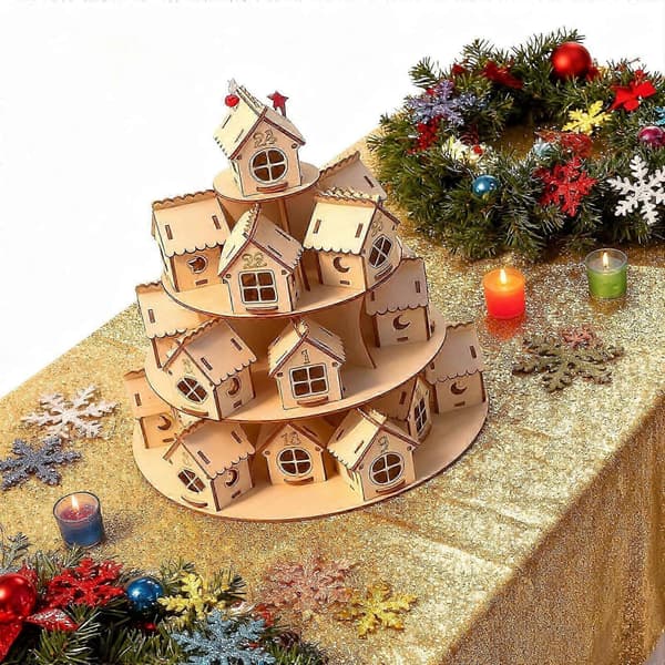 Jule-adventskalender i tre, dekorasjon for nedtelling til jul, 24 dager, midtpunkt for hjem og kontor