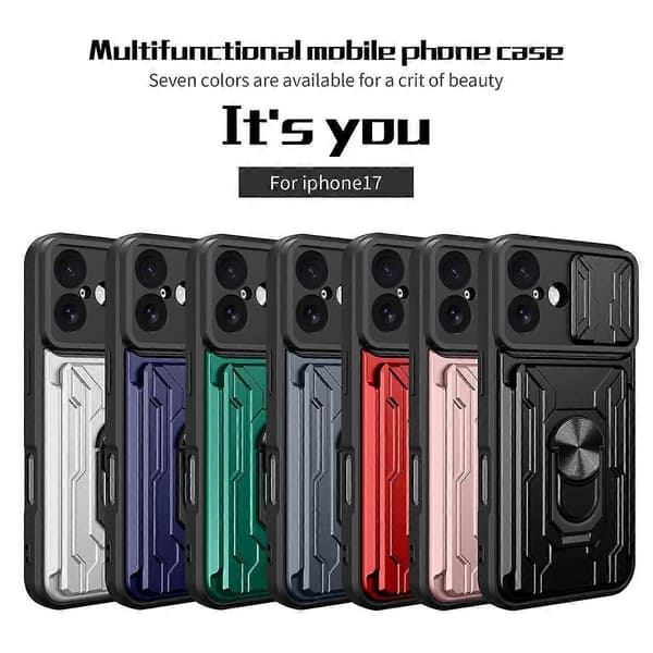 Glidande Camshield TPU+PC Telefonfodral med Kortplats (För iPhone 17)
