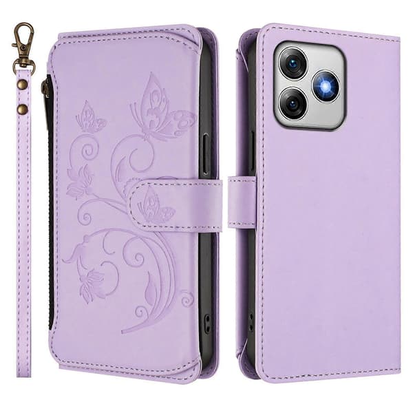 Fjäril Kärlek Blomma Multi-kort Dragkedja Plånbok Läder Telefonfodral (För Ulefone Note 18 Ultra / Note 18 Pro)