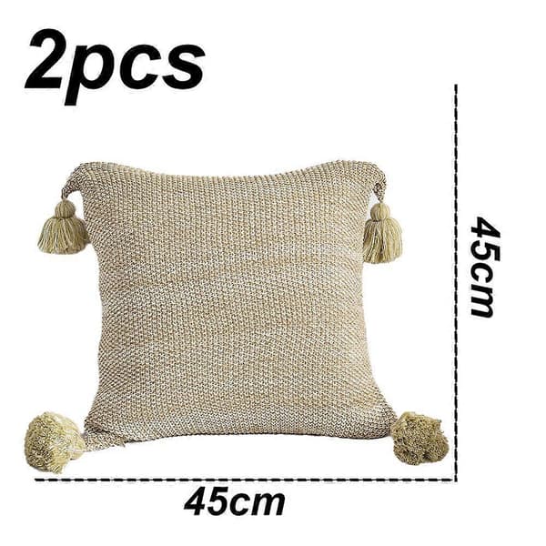 Sett med 2 håndlagde putetrekk med dusker, egnet for sofa, dagseng og stue.