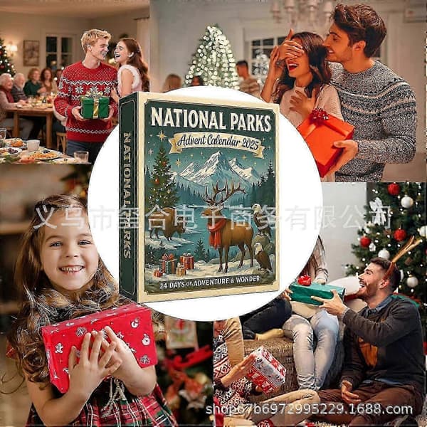 Adventskalender 2025 Jule-nedtelling Akryl Nasjonalpark-tema Klassisk stil