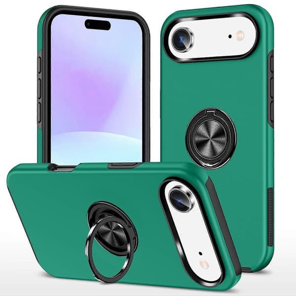Til iPhone 17 Air Cover PC+TPU Telefoncover med Drejelig Ringholder - Sortgrøn