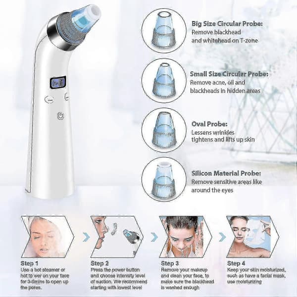 Blackhead Remover, Pore Vacuum Microdermabrasion Machine, Pore Cleaner, Blackhead Extractors with 4 Probes