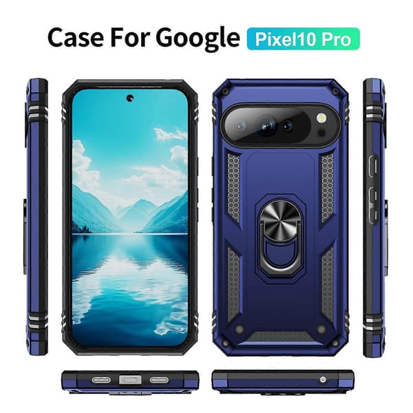 For Google Pixel 10/10 Pro-deksel PC+TPU-telefondeksel med støtte (blå)