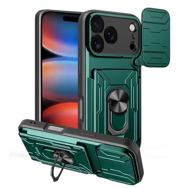 Skydende Camshield TPU+PC Telefoncover med Kortplads (Til iPhone 17 Pro)