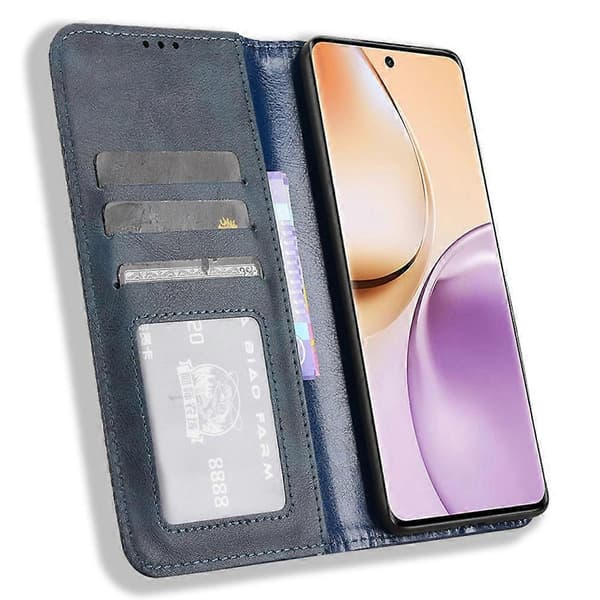 Plånboksfodral för Realme 14 Pro 5G med stativ, retro textur läder telefonfodral - Blå (Blå)