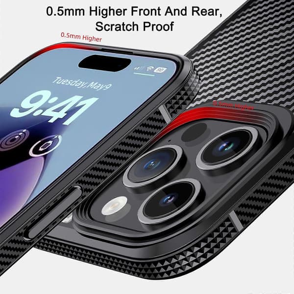 iPAKY MG-serien Kolfiber PC + TPU Skyddande Telefonfodral För iPhone 15 Pro