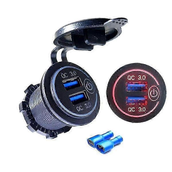 12v/ 24v Dual Usb Qc 3.0 Led Fast Charger Touch Switch til bilbåd motorcykel