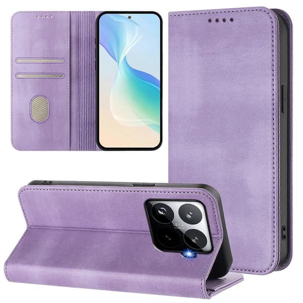 Til Xiaomi 15T Pro Pungetuier Retro Tekstur Læder Telefoncover (Lys Lilla)