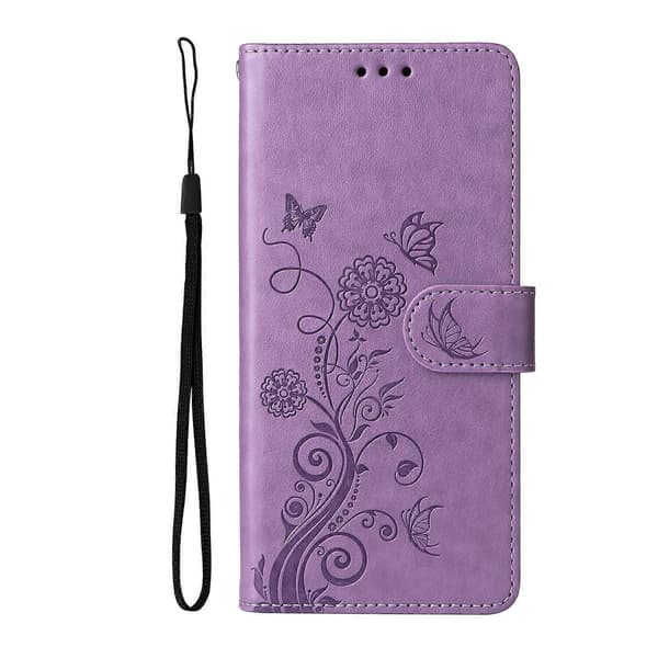 För Samsung Galaxy A07 Läderfodral Fjäril Blommigt Tryck Plånboksställ Skydd (Lila)